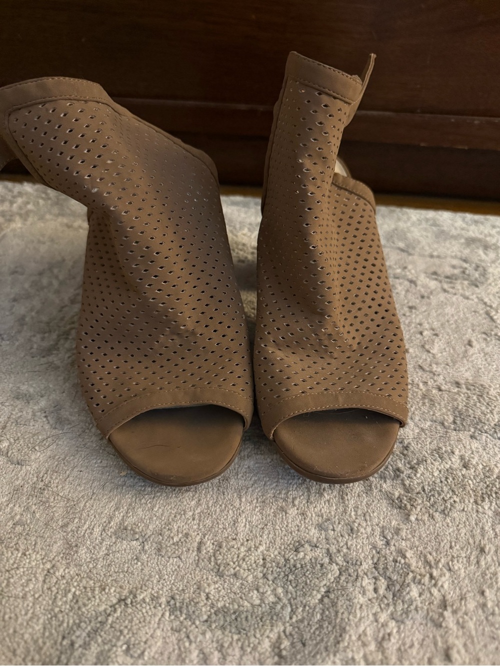 Francesca's Collections Brown Perforated Peep-Toe Ankle Booties